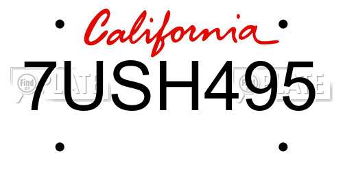 7USH495 California License Plate