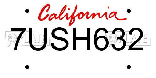 7USH632 California License Plate