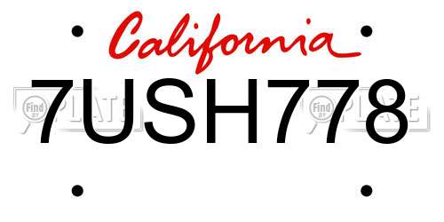 7USH778 California License Plate