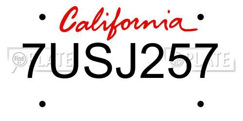 7USJ257 California License Plate