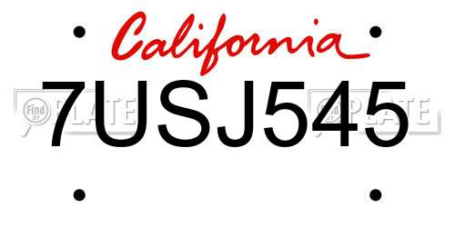 7USJ545 California License Plate