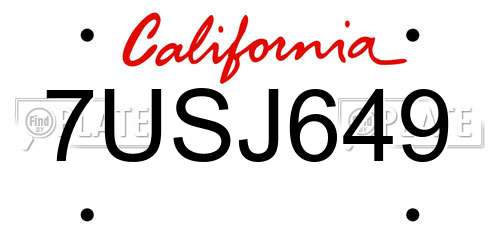 7USJ649 California License Plate
