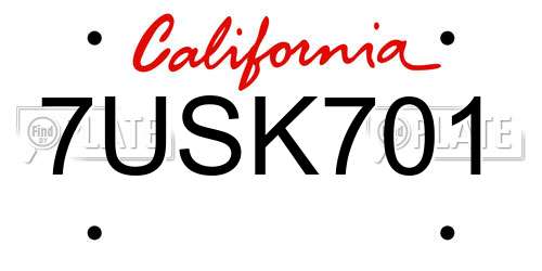 7USK701 California License Plate