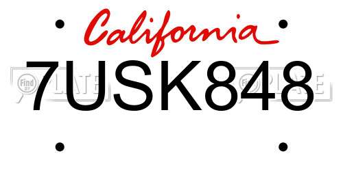 7USK848 California License Plate