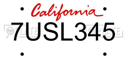 7USL345 California License Plate