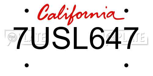 7USL647 California License Plate