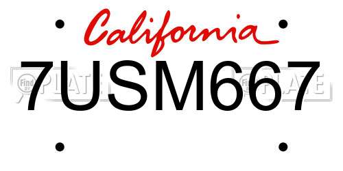 7USM667 California License Plate