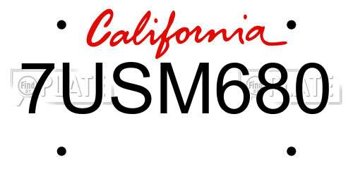 7USM680 California License Plate