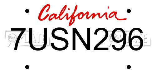 7USN296 California License Plate