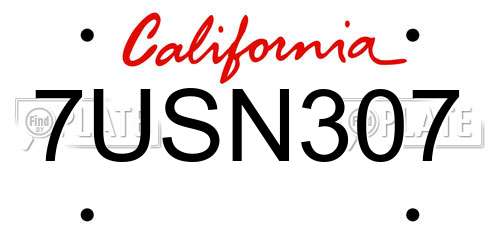 7USN307 California License Plate