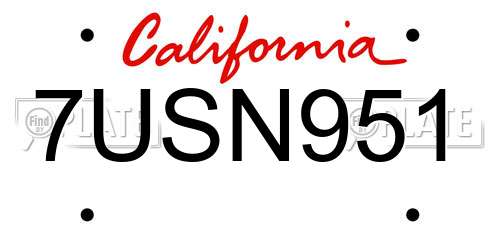 7USN951 California License Plate