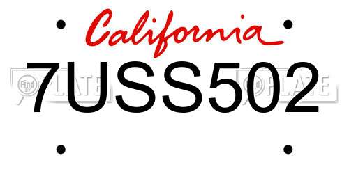 7USS502 California License Plate