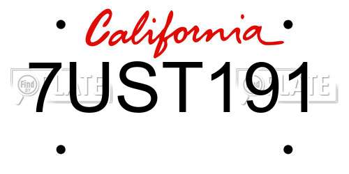 7UST191 California License Plate