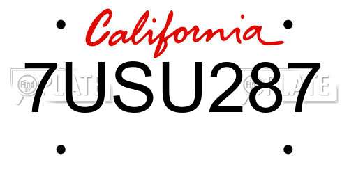 7USU287 California License Plate
