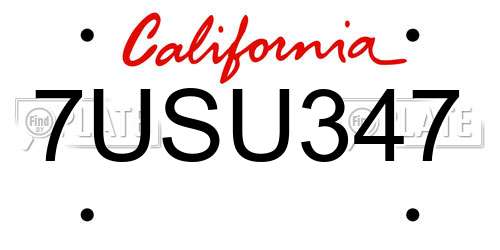 7USU347 California License Plate