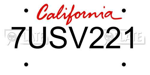 7USV221 California License Plate