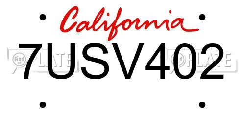 7USV402 California License Plate
