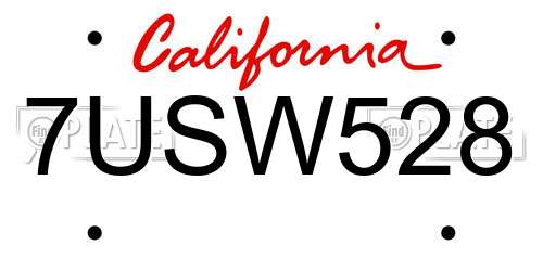 7USW528 California License Plate