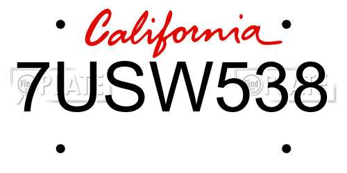 7USW538 California License Plate