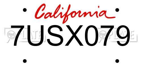 7USX079 California License Plate