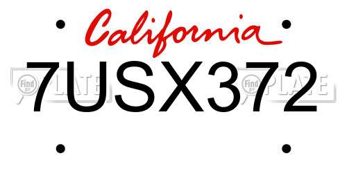 7USX372 California License Plate