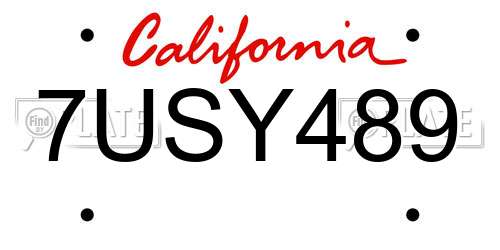 7USY489 California License Plate