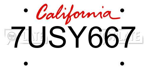 7USY667 California License Plate