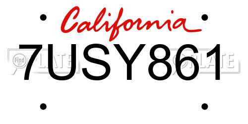 7USY861 California License Plate