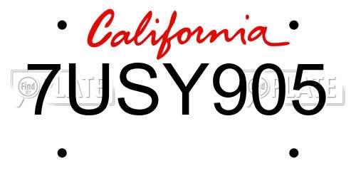 7USY905 California License Plate