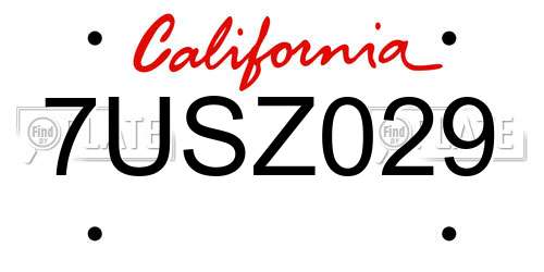 7USZ029 California License Plate