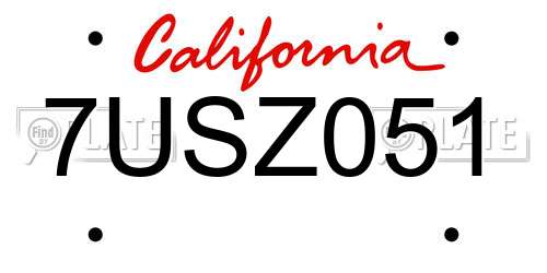 7USZ051 California License Plate