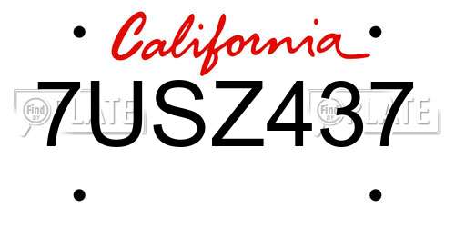 7USZ437 California License Plate