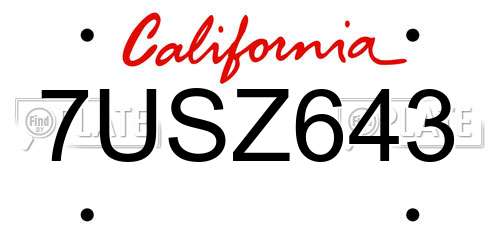 7USZ643 California License Plate