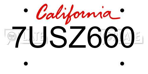 7USZ660 California License Plate