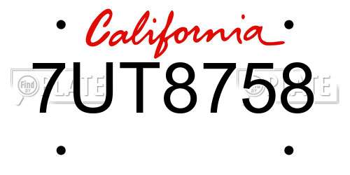 7UT8758 California License Plate