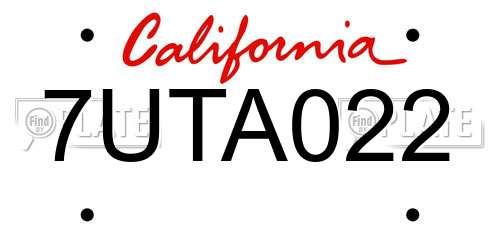 7UTA022 California License Plate