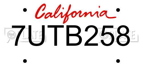 7UTB258 California License Plate
