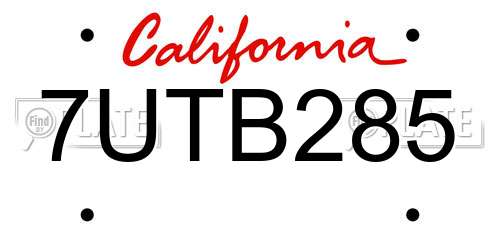 7UTB285 California License Plate