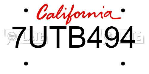 7UTB494 California License Plate