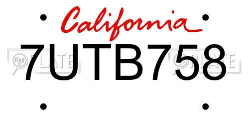 7UTB758 California License Plate