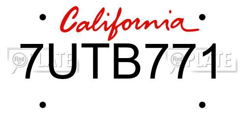 7UTB771 California License Plate