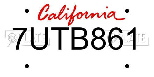 7UTB861 California License Plate