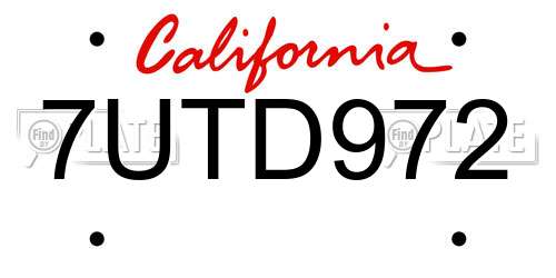 7UTD972 California License Plate