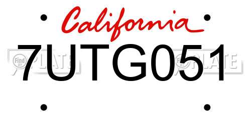 7UTG051 California License Plate