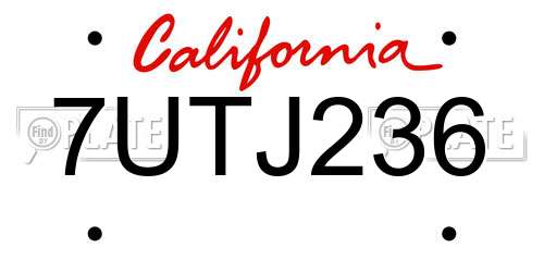 7UTJ236 California License Plate