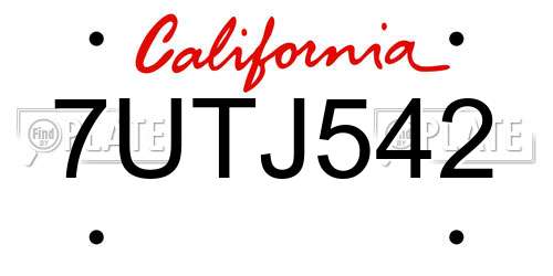 7UTJ542 California License Plate