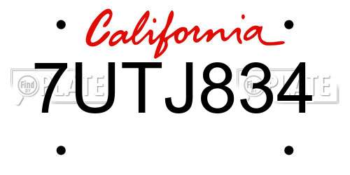7UTJ834 California License Plate