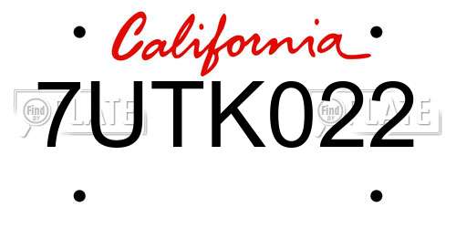 7UTK022 California License Plate