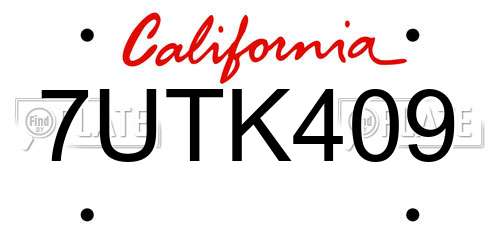 7UTK409 California License Plate
