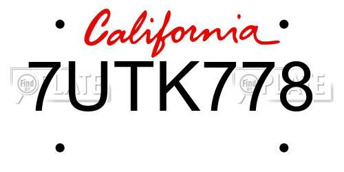 7UTK778 California License Plate